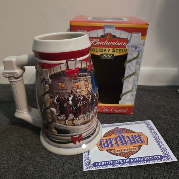 Budweiser Other - Budweiser Holiday Stein 2001 Holiday at The Capitol CS455 Clydesdales Ceramic